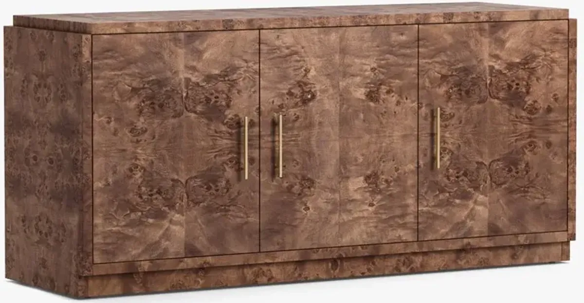 Briella Modern Classic Dark Brown Burl Wood 3 Door Sideboard