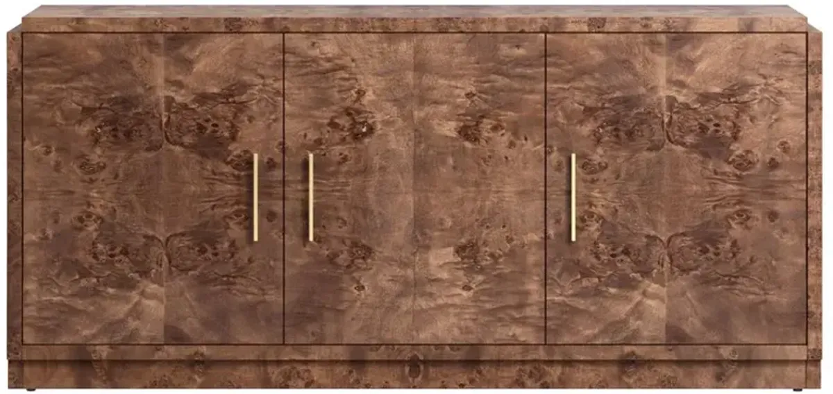 Briella Modern Classic Dark Brown Burl Wood 3 Door Sideboard
