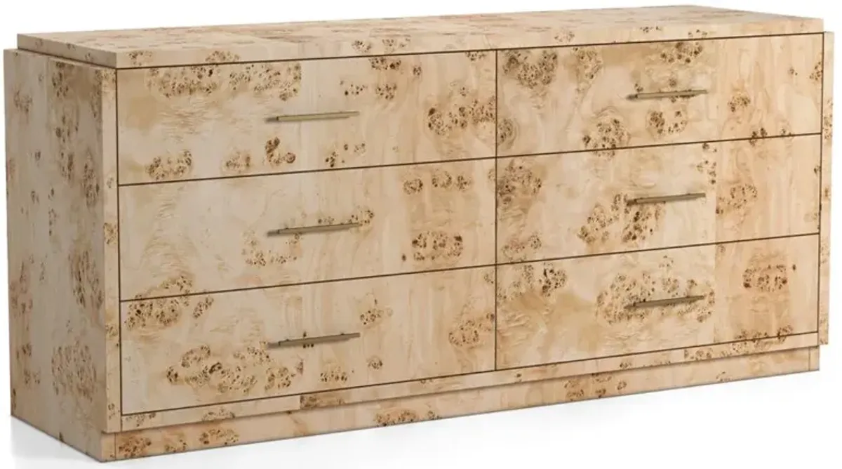 Briella Modern Classic Light Brown Burl Wood Dresser