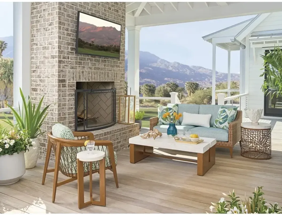 Palm Desert Poolside White Stone Aluminum Rectangular Outdoor Coffee Table