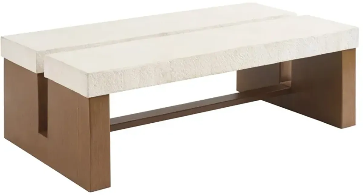 Palm Desert Poolside White Stone Aluminum Rectangular Outdoor Coffee Table