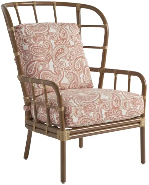 Sandpiper Bay Coastal Pink Upholstered Brown Bamboo Outdoor Wing Lounge Chair