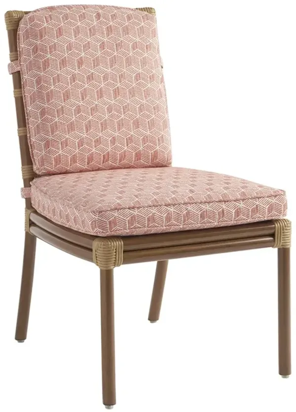 Sandpiper Bay Coastal Pink Upholstered Brown Bamboo Outdoor Dining Side Chair