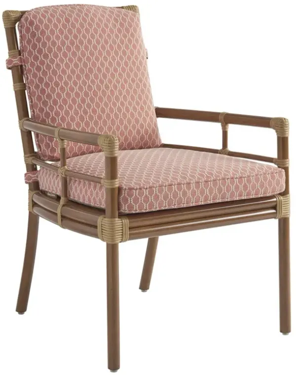 Sandpiper Bay Coastal Pink Upholstered Brown Bamboo Outdoor Dining Arm Chair
