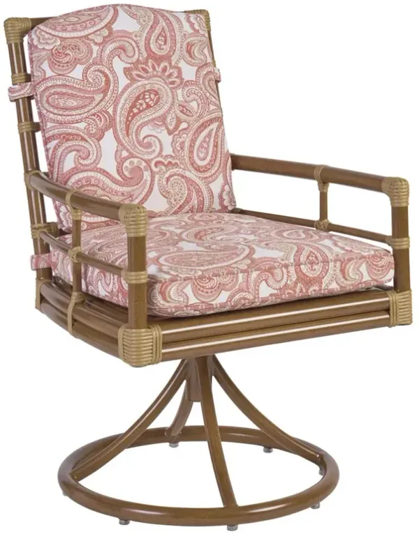 Sandpiper Bay Coastal Pink Upholstered Brown Bamboo Outdoor Swivel Dining Chair