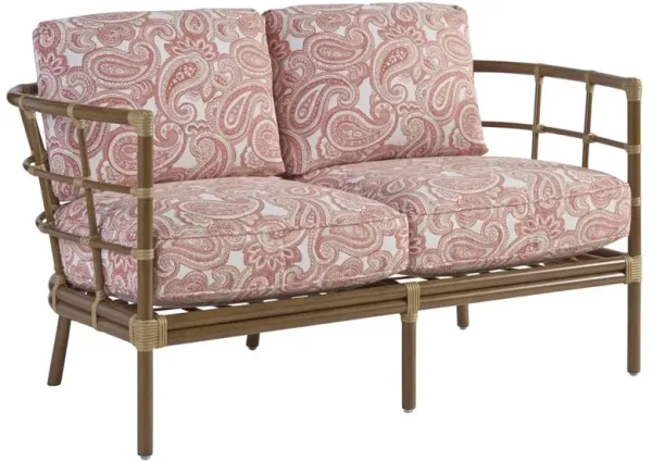 Sandpiper Bay Coastal Pink Upholstered Brown Bamboo Outdoor Loveseat