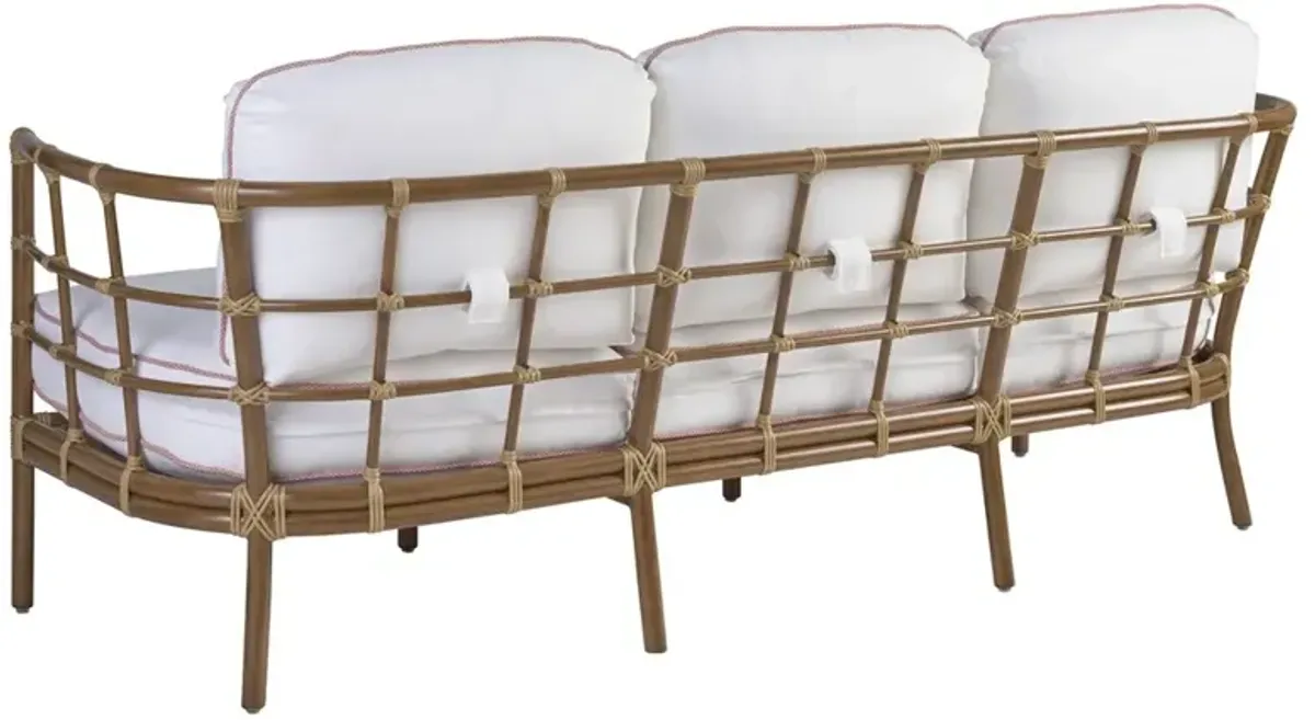 Sandpiper Bay Coastal White Upholstered Brown Bamboo Outdoor Sofa - 82"