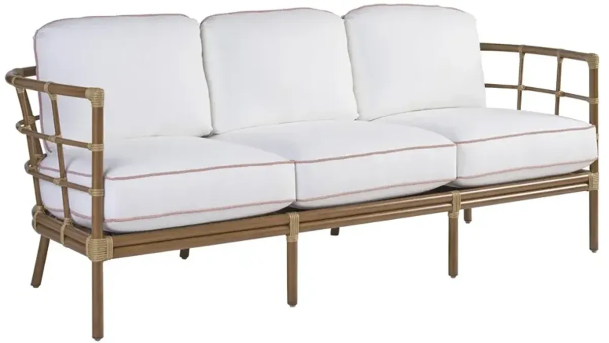Sandpiper Bay Coastal White Upholstered Brown Bamboo Outdoor Sofa - 82"