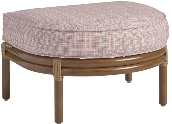 Sandpiper Bay Coastal Pink Sunbrella Brown Bamboo Outdoor Ottoman