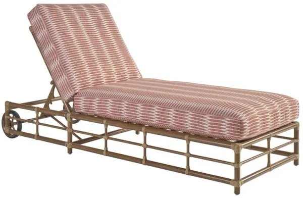 Sandpiper Bay Coastal Pink Upholstered Brown Bamboo Outdoor Chaise Lounge