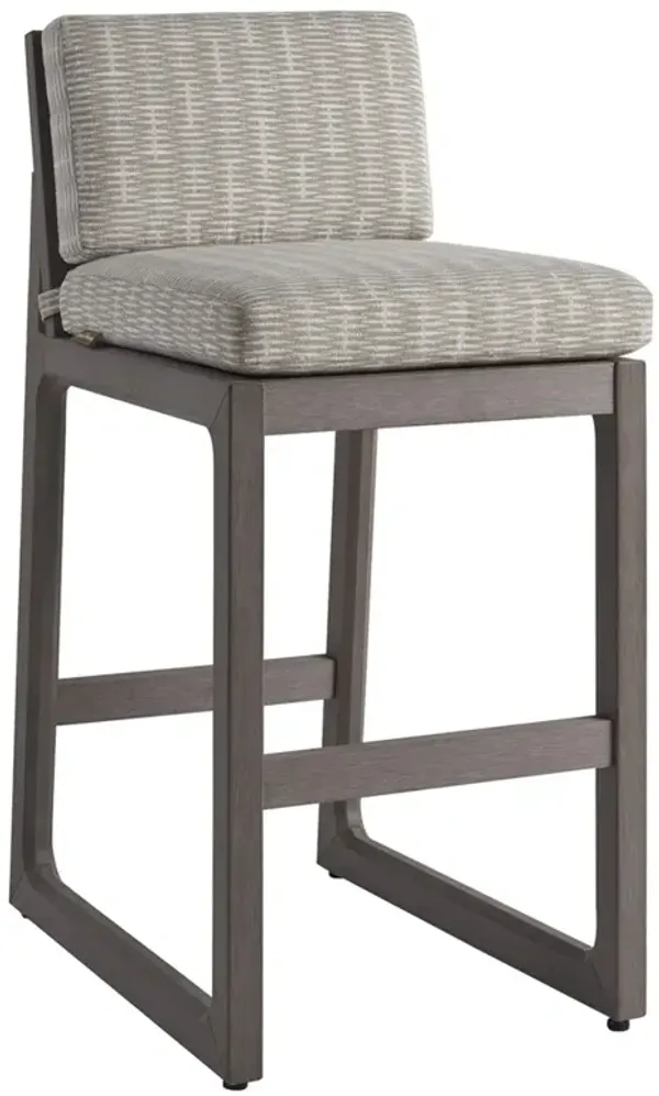 Mozambique Modern Beige Upholstered Teak Outdoor Bar Stool