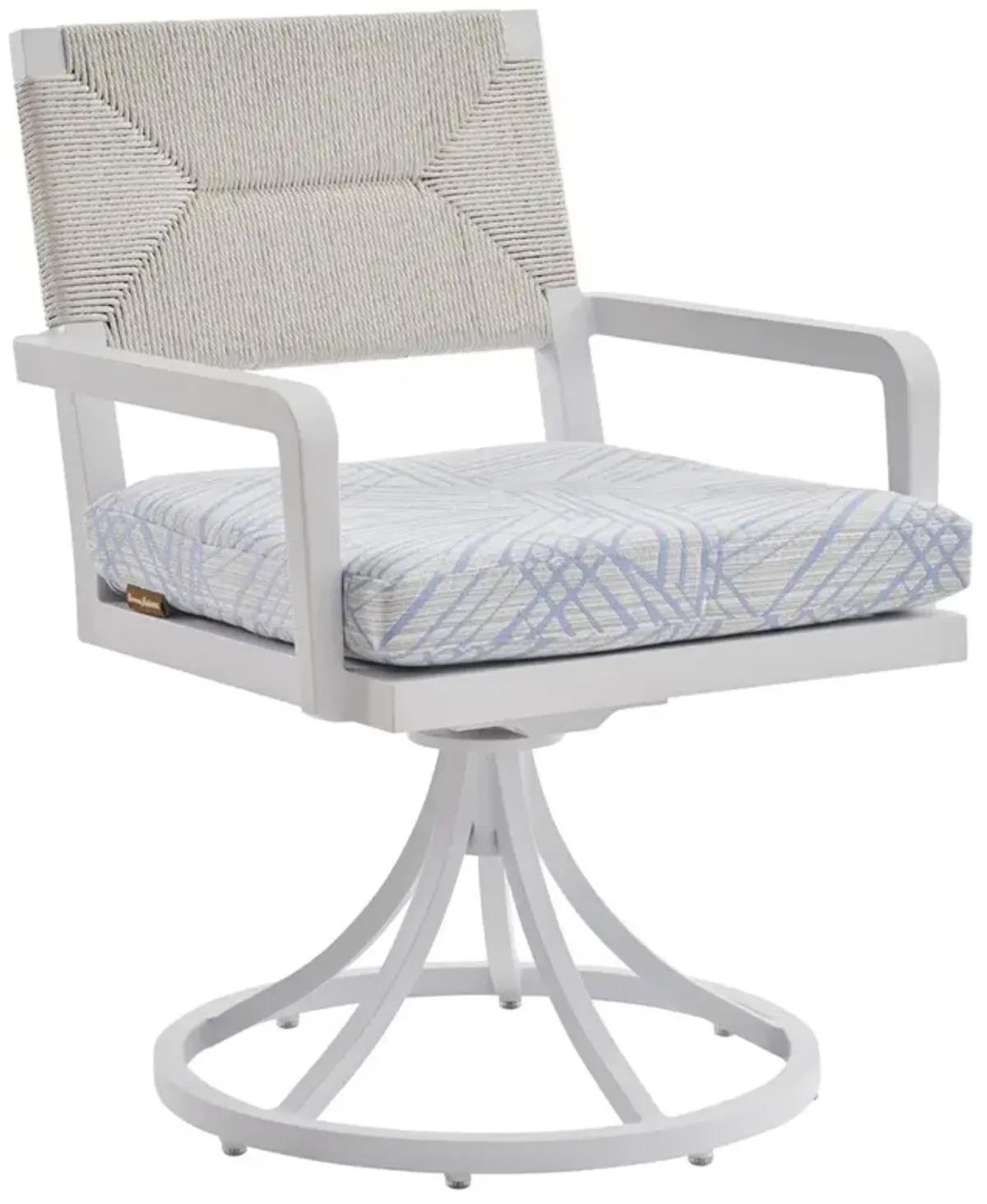 Ocean Breeze Promenade Coastal Blue Upholstered Aluminum Outdoor Swivel Dining Chair