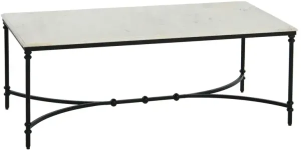 Rhea French Country White Marble Black Metal Rectangular Coffee Table
