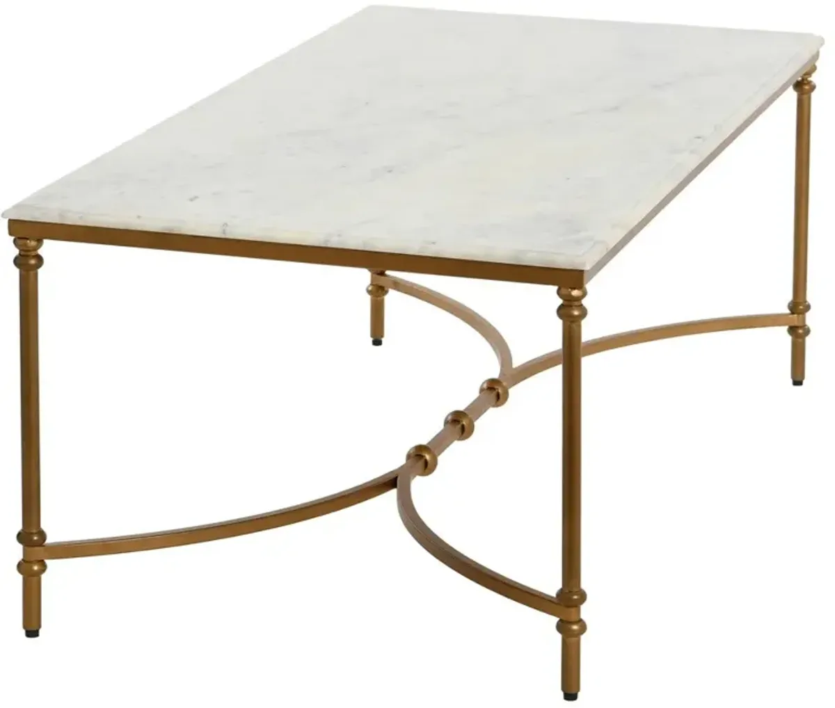 Rhea French Country White Marble Gold Metal Rectangular Coffee Table