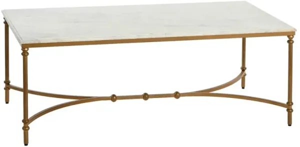 Rhea French Country White Marble Gold Metal Rectangular Coffee Table
