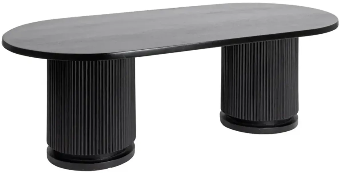 Zoey Modern Classic Black Mango Wood Ribbed Oval Coffee Table