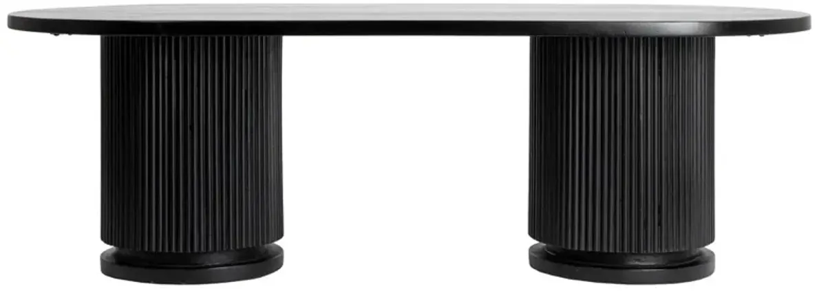 Zoey Modern Classic Black Mango Wood Ribbed Oval Coffee Table
