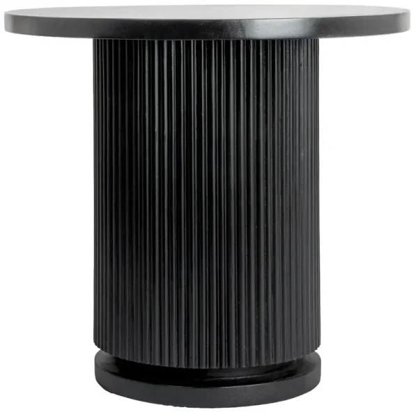 Zoey Updated Traditional Black Mango Wood Ribbed Round Side Table