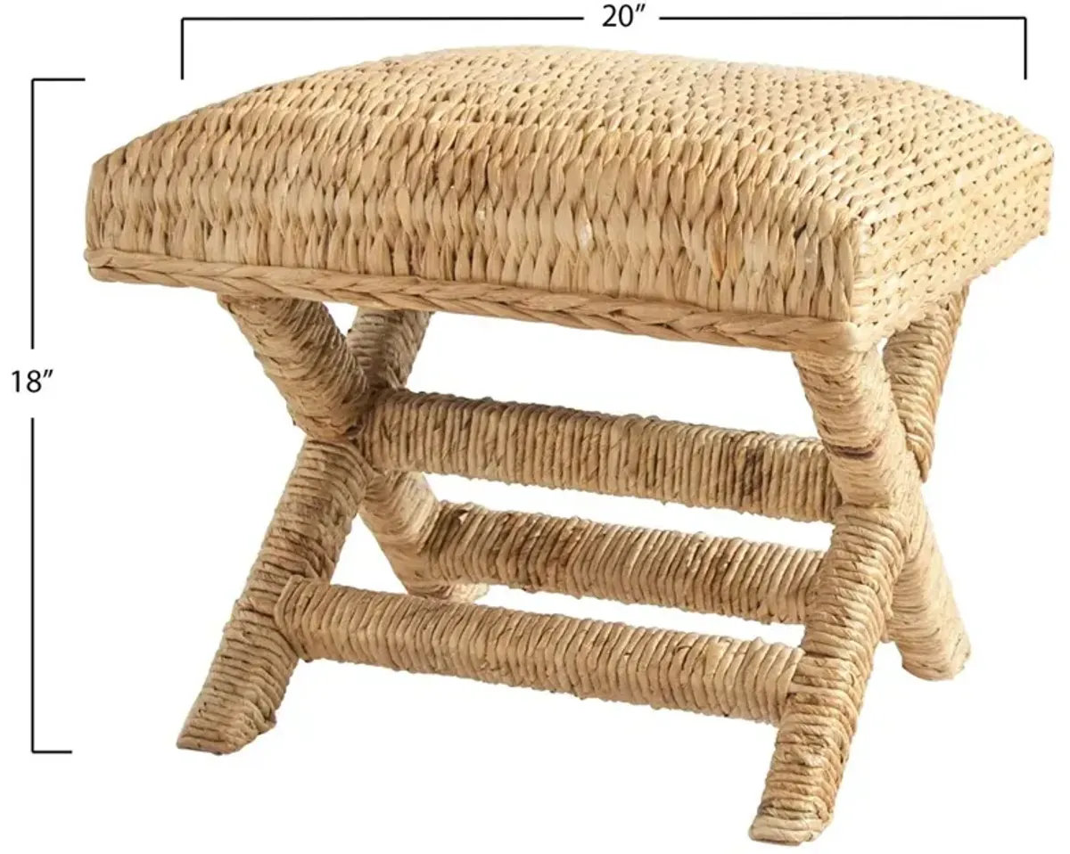 Vera Coastal Beach Brown Woven Water Hyacinth Square Stool