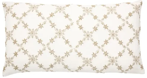Georgia French Gold Linen Floral Embroidered Lumbar Pillow Cover - 15x28