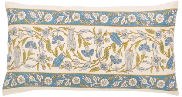 Jace French Country Blue Linen Floral Lumbar Pillow Cover - 15x28