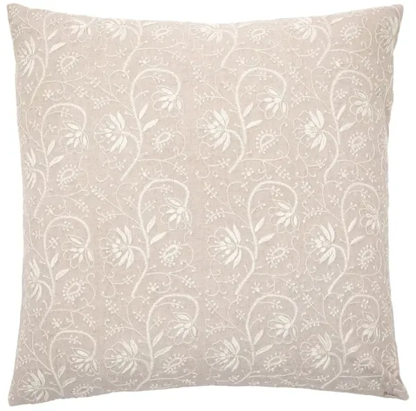 Julianna French Country Beige Linen Floral Embroidered Throw Pillow Cover - 20x20