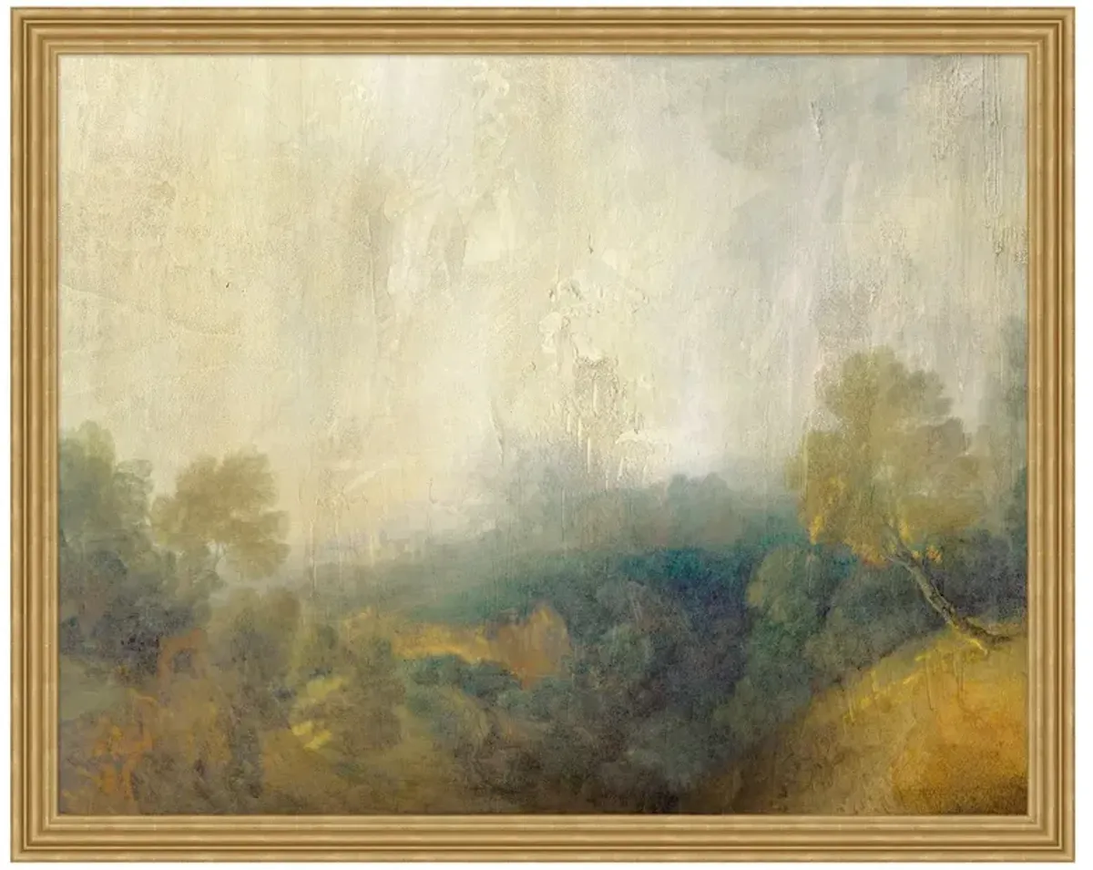 Adriel Traditional Blue Landscape Antique Gold Frame Painting - 49x61