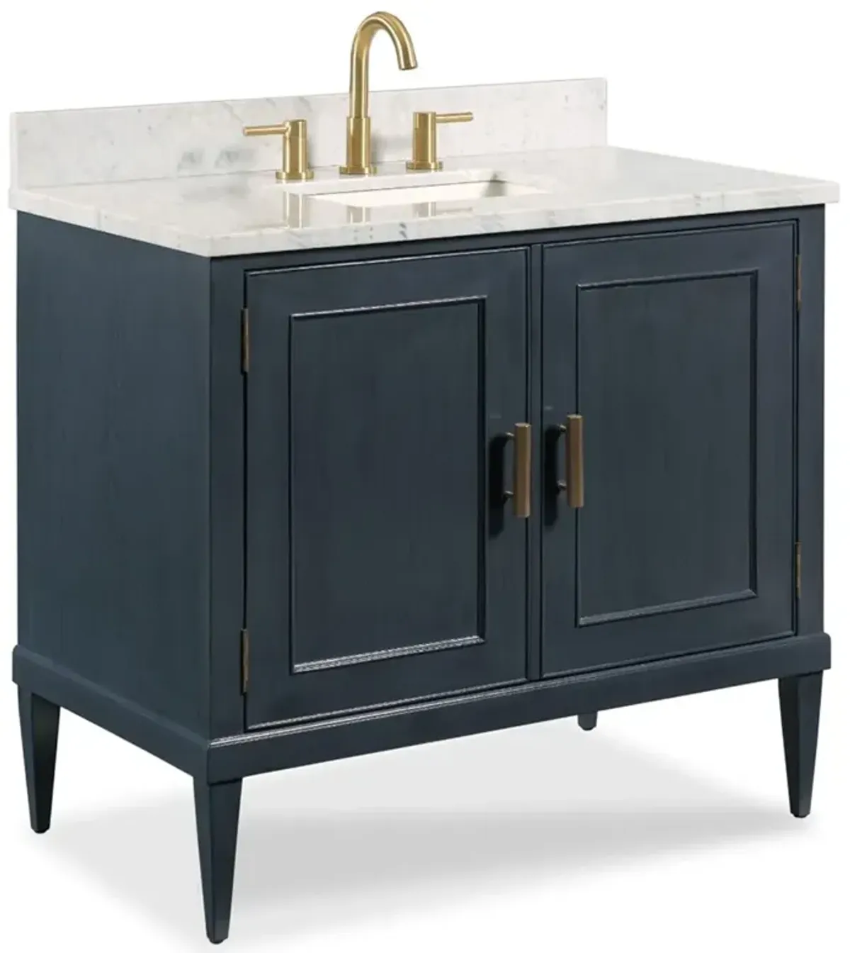 Cerise Updated Traditional White Marble Blue Oak Wood Vanity Sink - 37"