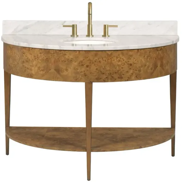 Isla Modern Classic White Marble Brown Burl Demilune Vanity Sink - 47"