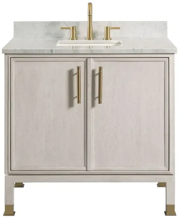 Nova Modern Classic White Marble Cream Wood Vanity Sink - 36"