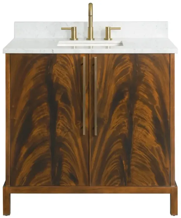 Ridge Updated Traditional White Marble Brown Mahogany Wood Vanity Sink - 37"