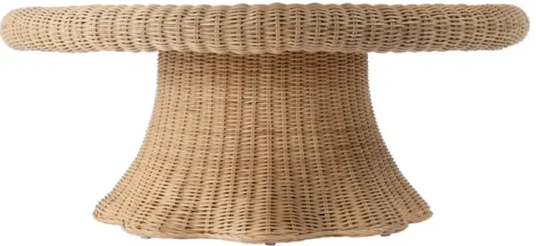 Ansel Coastal Beach Natural Rattan Scalloped Round Coffee Table