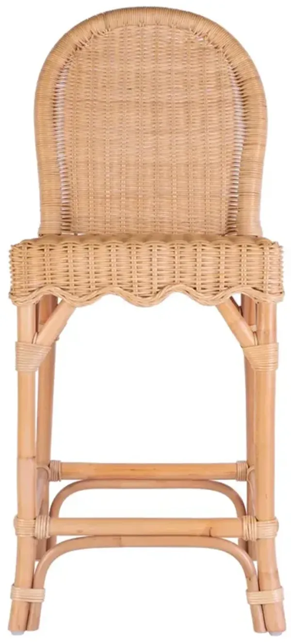 Ansel Coastal Beach Natural Rattan Scalloped Counter Stool