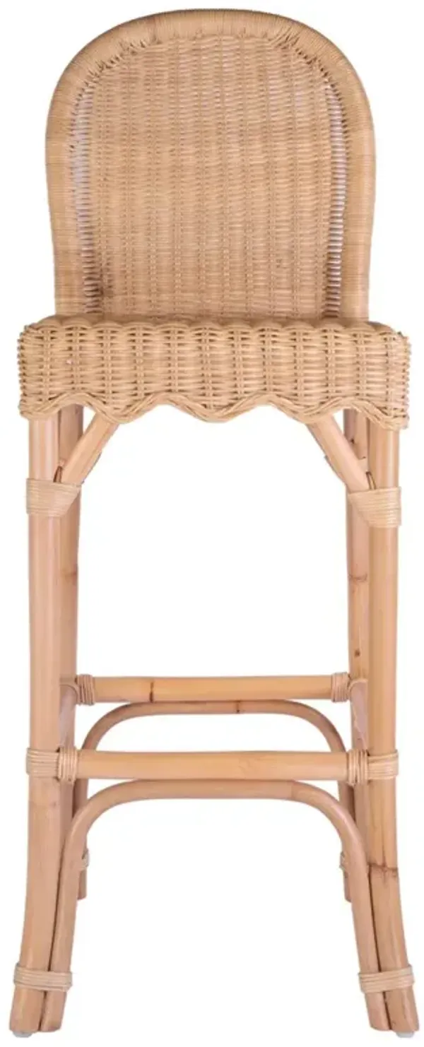 Ansel Coastal Beach Natural Rattan Scalloped Bar Stool