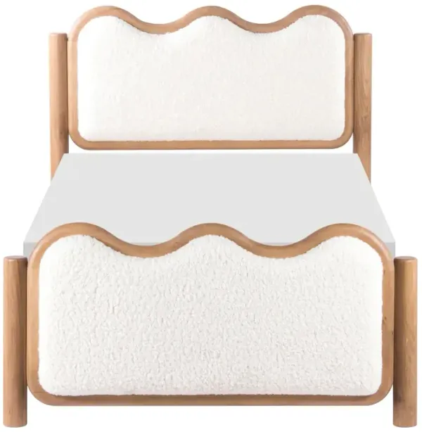 Stella Modern Classic White Performance Boucle Natural Oak Wavy Bed - Twin