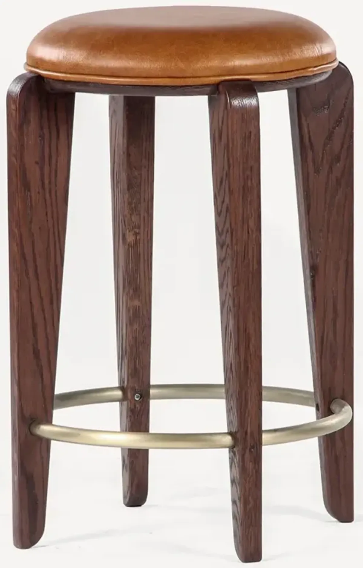 Lilith Rustic Lodge Tan Leather Dark Brown Oak Wood Counter Stool
