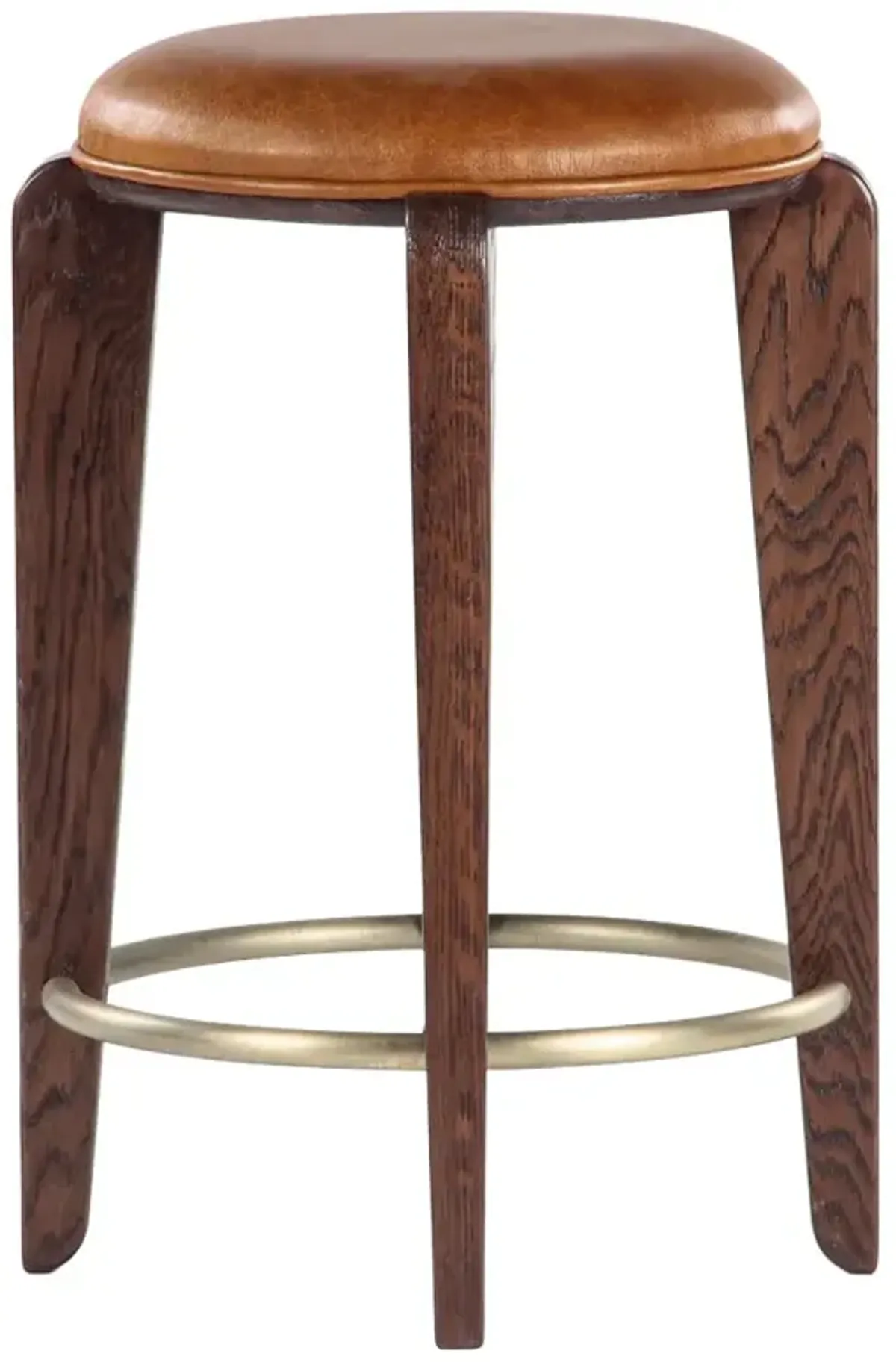 Lilith Rustic Lodge Tan Leather Dark Brown Oak Wood Counter Stool