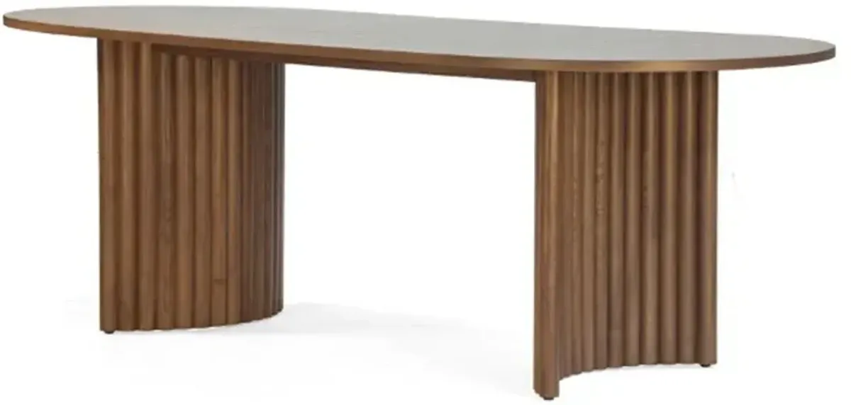 Erika Modern Classic Brown Oak Fluted Oval Dining Table - 88"