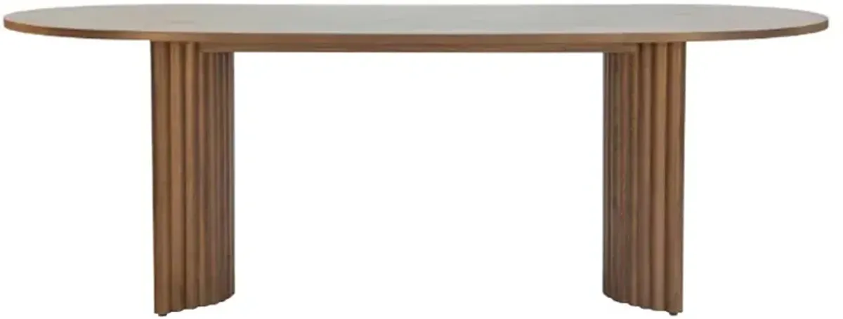 Erika Modern Classic Brown Oak Fluted Oval Dining Table - 88"
