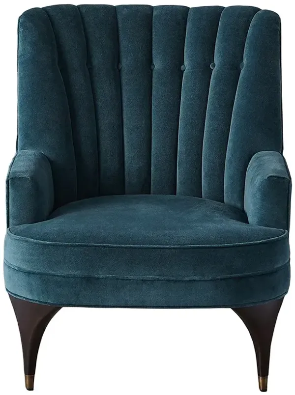 Serena Modern Classic Blue Channel Tufted Velvet Arm Chair