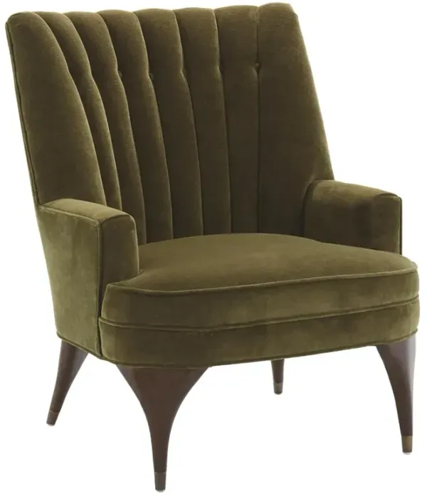 Serena Modern Classic Green Channel Tufted Velvet Arm Chair