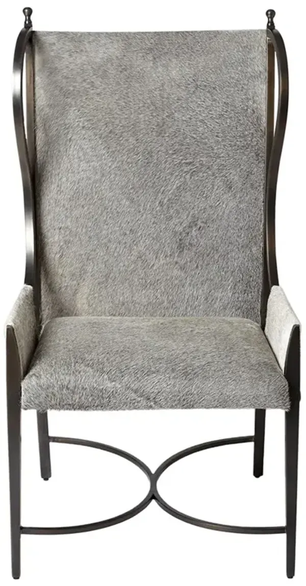 Lyra Updated Traditional Grey Hide on Hide Metal Wing Chair
