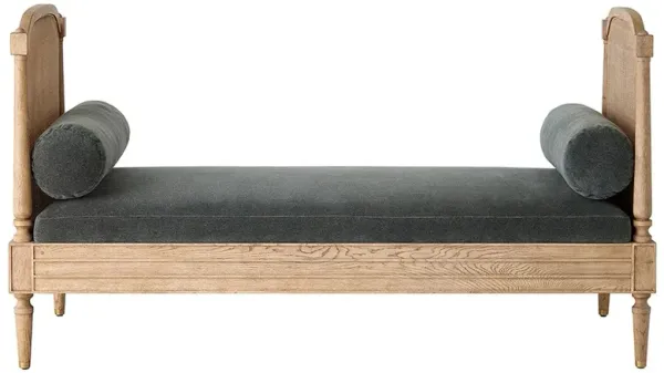 Solene French Country Grey Velvet Woven Cane Oak Daybed