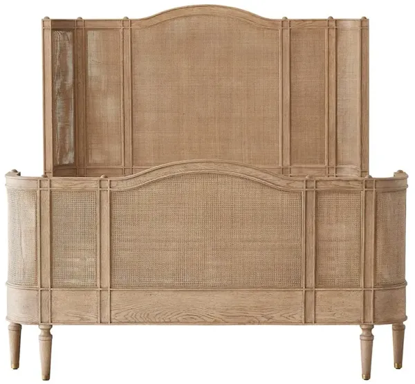 Solene French Country Beige Woven Cane Oak Bed - Queen