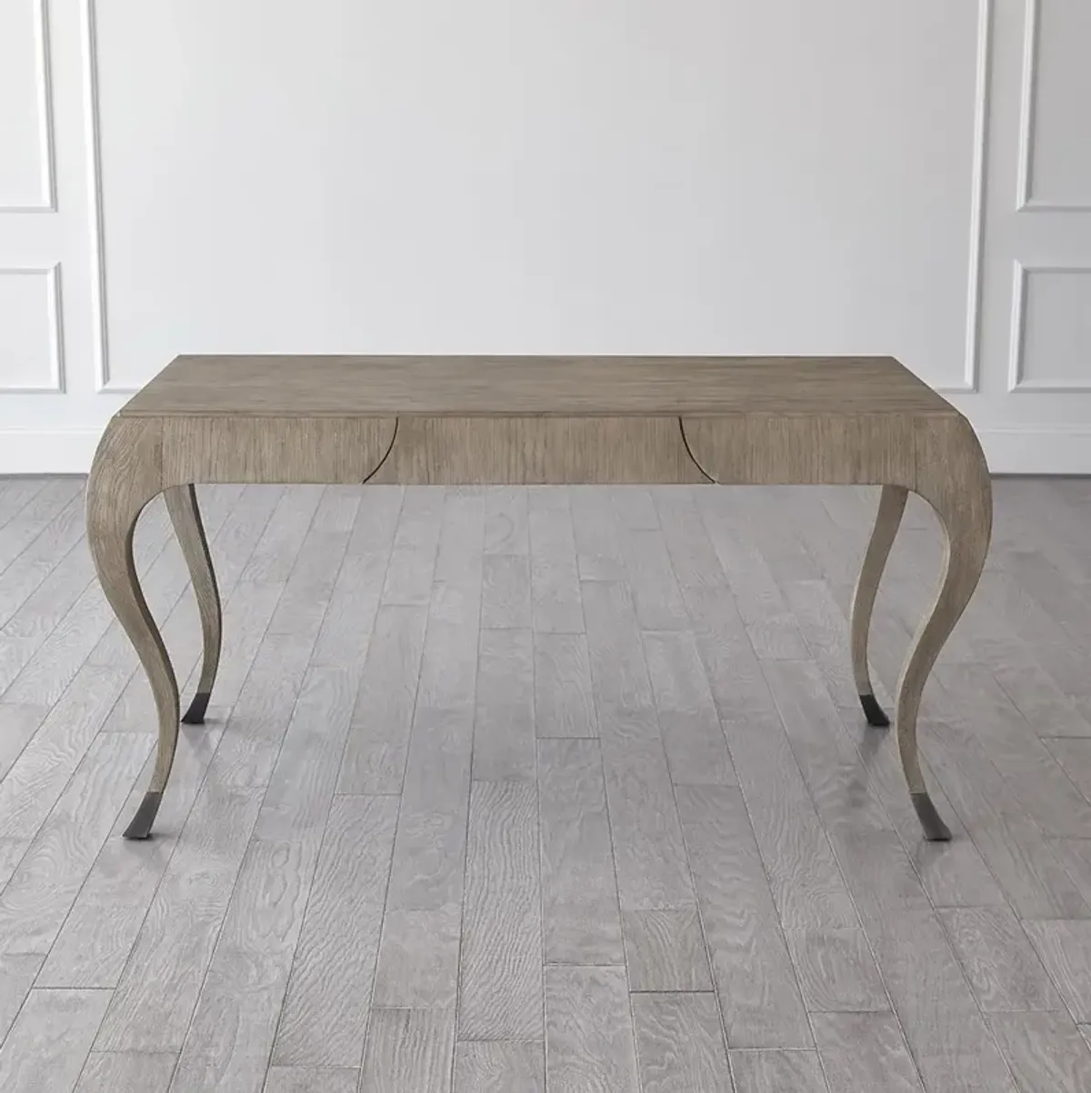 Esme French Country Grey Oak Wood Curved Desk