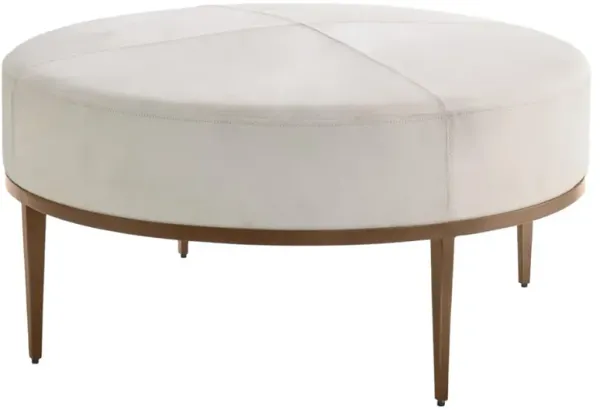 Odette Modern Classic White Hair On Hide Iron Round Cocktail Ottoman
