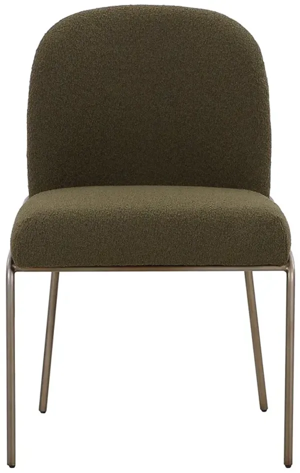 Astrid Industrial Loft Green Boucle Performance Iron Dining Side Chair