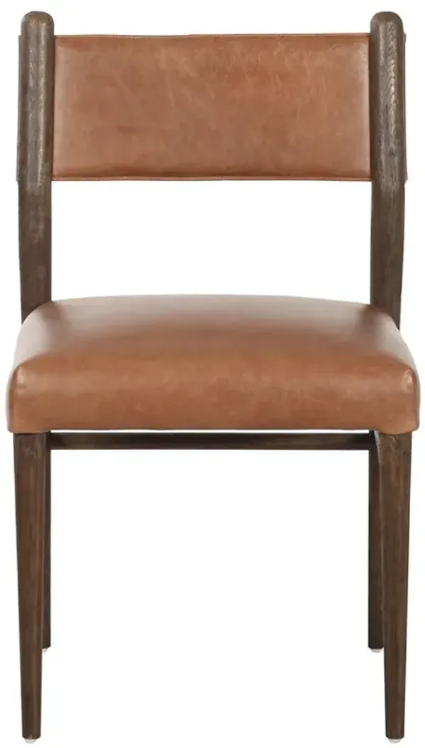 Hailey Rustic Lodge Brown Leather Oak Wood Dining Side Chair