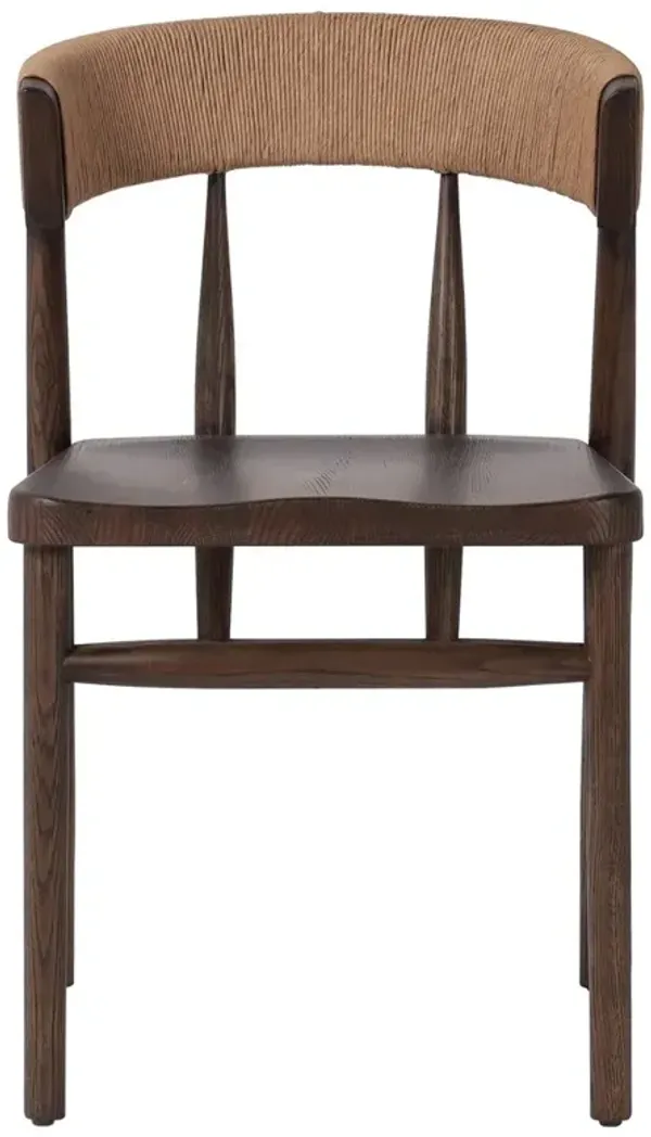 Tanner Updated Traditional Brown Oak Wood Woven Dining Side Chair