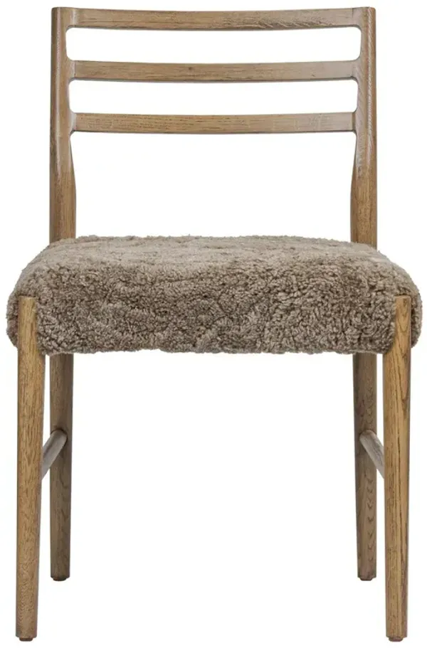 George Mid Century Brown Shearling Oak Ladder Back Dining Chair